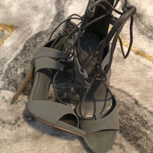 SHOE REPUBLIC LA Grey Suede Strap up Heels